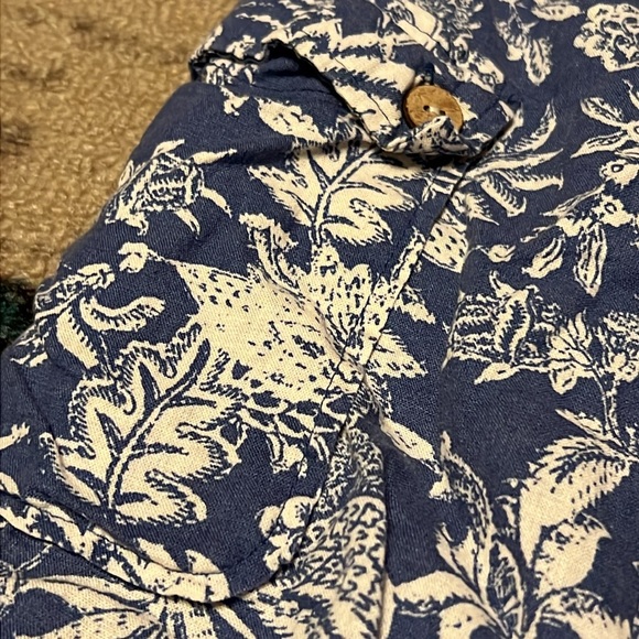 Christian Siriano Blue/Cream Rayon/Linen Blend baggy crop pants  size small - Picture 3 of 9